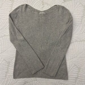 Babaton Aritzia Kitano Gray Ribbed Wool Blend Cross Back Sweater Size XS